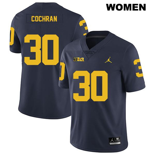 Women's NCAA Michigan Wolverines Tyler Cochran #30 Navy Jordan Brand Authentic Stitched Legend Football College Jersey RF25V06JW